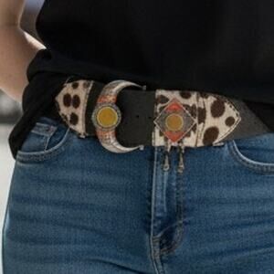 Chad Calvin Design Belt Brown Leather Unique Buckle Cowhide XS